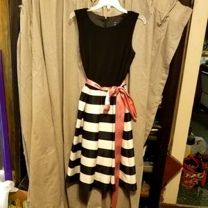R&K dress| black and white stripes with pink ribbon| 12
